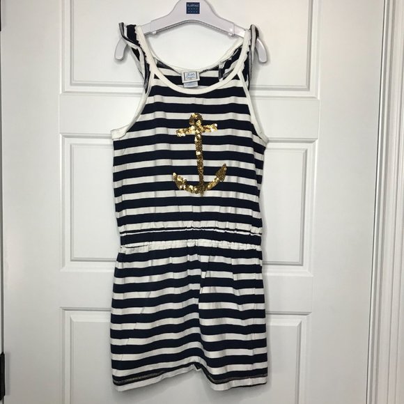 Jillian's Closet Gold Sequin Anchor Striped Sleeveless‎ Dress Girls Size 6X Navy - Picture 2 of 9